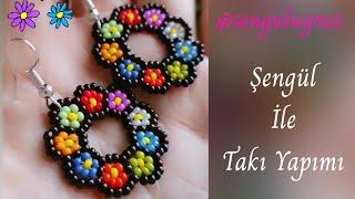 KUM BONCUKTAN RENKLİ ÇİÇEK KÜPE YAPIMI (Making Colorful Flower Earrings From Sand Bead) #DIY