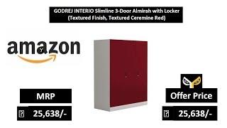 GODREJ INTERIO Slimline 3-Door Almirah with Locker (Textured Finish, Textured Ceremine Red)