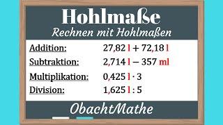 Rechnen mit Hohlmaßen (Liter | Milliliter | Hektoliter) | ganz einfach erklärt | ObachtMathe