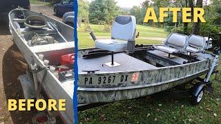 V HULL ALUMINUM BOAT MAKEOVER, BEFORE AND AFTER: Aluminum V Hull Bass Boat Duck Boat Conversion!
