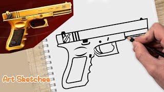 HOW TO DRAW PISTOL FREE FIRE FF DRAWING GUN PISTOL EASY STEP BY STEP - Gambar Free fire