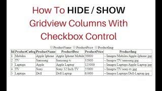 asp.net gridview show hide table columns with checkbox checked c#