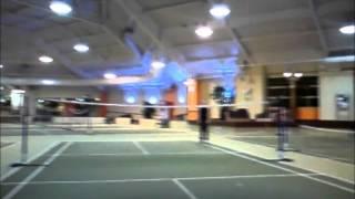 Jumping over badminton net