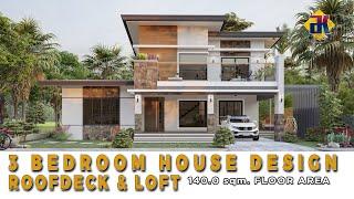 3 Bedroom Bungalow with Roof Deck & Loft HOUSE DESIGN | 140 sqm. | Exterior & Interior Animation