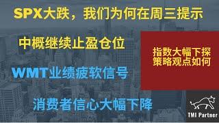 【美股分析】SPX再次大跌，我们为何在周三提示谨慎看待大盘？中概继续止盈仓位！WMT沃尔玛业绩指引疲软！消费者信心大幅下降！点击下方网站链接获得更多投资信息！