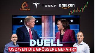 Trump vs. Harris: Yen-Krise, Tech boomt! Amazon, Tesla, Alibaba im Check