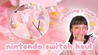 huge nintendo switch accessory + kirby haul  | cozy unboxing and custom decoden case ๋࣭ ⭑