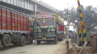 Traffic Jam At Railway Gate Crossing Suddenly High Speed Train Comes Close From Dense Fog