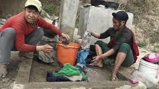 Cleaning and washing technology of cloths in village || Nepali village life