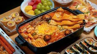 volcano rice cake Budae-jjigae, barbecue,fried food,large-sized fruit tea|Cat's Kitchen