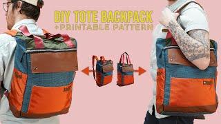 DIY Tote Backpack + PRINTABLE SEWING PATTERN (EASY SEWING PROJECT)