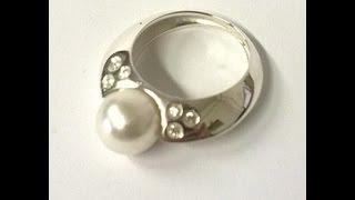 WHITE GOLD RING WITH AUSTRALIAN PEARL AND DIAMONDS , HANDMADE IN FLORENCE