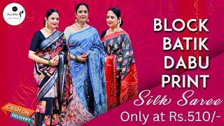 Block Print Batik Print Dabu Print Silk Sarees | Only at Rs.510/- | COD Available | Sanchita