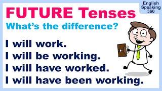 Let's compare FUTURE VERB TENSES in ENGLISH    Simple / Progressive / Perfect / Perfect Progressive