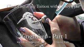 Glass engraving tutorial for beginners, Kingfisher hand engraved on a wine glass - part 1