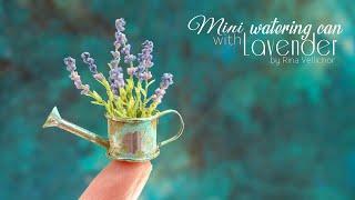 Miniature old watering can with lavender  Polymer clay flover tutorial + free template