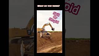 Dozer sliding down steep slope #stupid or #skills #operator #work #construction #excavation