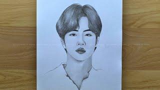 How to draw Kim Seokjin BTS | Jin handsome drawing | pencil drawing tutorials step by step | រៀនគូរ