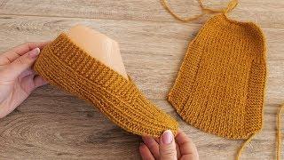 Следки спицами одним полотном «по турецки» | Easy knit slippers pattern tutorial