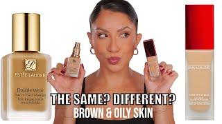 WHICH IS BETTER? ONE/SIZE FULL BEAT VS ESTEE LAUDER DOUBLE WEAR FOUNDATION+12HR WEAR *brown skin*|MJ