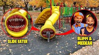 Drone Catches SLIDE EATER EATS BLIPPI & MEEKAH AT THE PLAYGROUND!! (BLIPPI EXE)