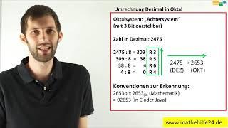 Umrechnung: Dezimal in Oktalsystem umrechnen | Mathematik