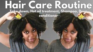 MY HAIR CARE ROUTINE FOR MOISTURIZING NATURAL 4C HAIR! Take Down, Hot Oil Treatment, Fenty Hair Care