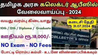 TN Collector Office Jobs 2024 ⧪ TN govt jobs  Job vacancy 2024  Tamilnadu government jobs 2024