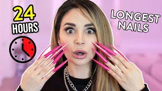 WEARING SUPER LONG ACRYLIC NAILS For 24 Hours Challenge!