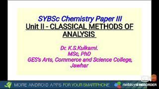 SYBSc Chemistry Paper III - Dr. K.S.Kulkarni