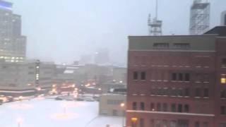 A snowy evening in downtown Norfolk Virginia