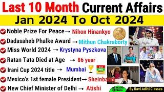 Last 10 Months Current Affairs 2024 | January 2024 To October 2024 | Important Current Affairs 2024