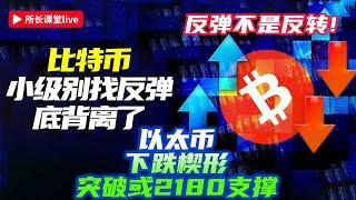 比特幣86700支撐阻力互換 | 比特幣小時MACD底背離能否W底反彈？| 以太幣下跌楔形注意突破反彈或者2180反彈 |