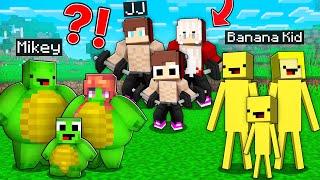 STRONG JJ Family vs FAT Mikey Family vs THIN Banana Kid Family in Minecraft Maizen!