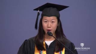 Johns Hopkins Student Body President Amy Sun speaks at Commencement 2016