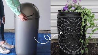 DIY High End Planter | Tie a $9 rug to a $15 trash can for this high end decor idea! | Hometalk