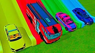 LOAD & TRANSPORT POLICE CARS FIRE TRUCK, DACIA, AUDI with CRAZY ELECTRO TRUCKS! Farming Simulator 22