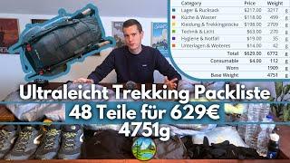 COMPLETE 48 pieces Ultralight Trekking PACKLIST for only 629€ | 4751g