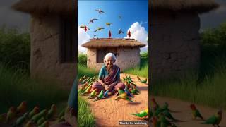 A poor grandmother has many parrots  and a farmer has many hens #ai #parrot #hen #cartoon