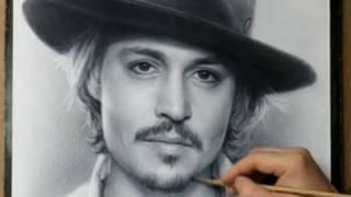 Johnny Depp Speed drawing portrait in dry brush technique