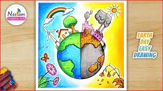 How to draw Earth Day Drawing  / Save earth project chart making ideas / Easy way