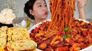 ASMR 밥도둑이죠٩(ˊᗜˋ)و 낙지볶음칼국수 계란말이 동치미 밥 리얼먹방 :) Stir-fried octopus MUKBANG