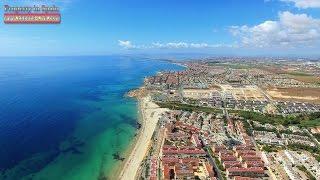 Flying over Spain 4K, quadrocopter DJI Phantom 3, beach Mil Palmeras, Orihuela Costa