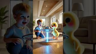 Duckling's Surprise Plan: The Joy Brought by the UFO Aircraft to the Little Boy.#shorts #cute #duck