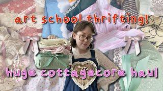 thrift with me for back to school + huge haul!  cottagecore, grandmacore, coquette, art school