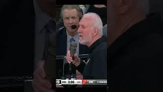 Coach Gregg Popovich grabs the mic to tell fans not to boo Kawhi!