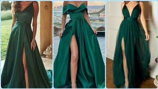 Most Glamorous Emerald Green Satin Long Prom Dresses Designs For Girls|Emerald Green Maxi&Ball Gown