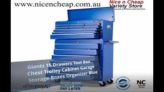 Giantz 15 Drawers Tool Box Chest Trolley Cabinet Garage Storage Boxes Organizer Blue