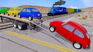 Small cars are moving onto the long crane and crossing the rails - BeamNG