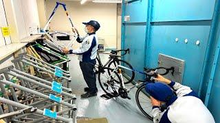 The process of making a Japanese road bike. Craftsmen at the Panasonic Bicycle Factory.